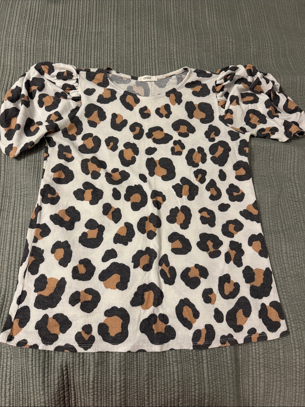 Cherish Cream Leopard Puff Sleeve Top with Black and Brown Spots